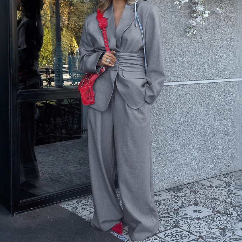 XAKXX Gray casual temperament high sense loose suit suit New 2025 autumn and winter fashion new women's clothing two-piece set