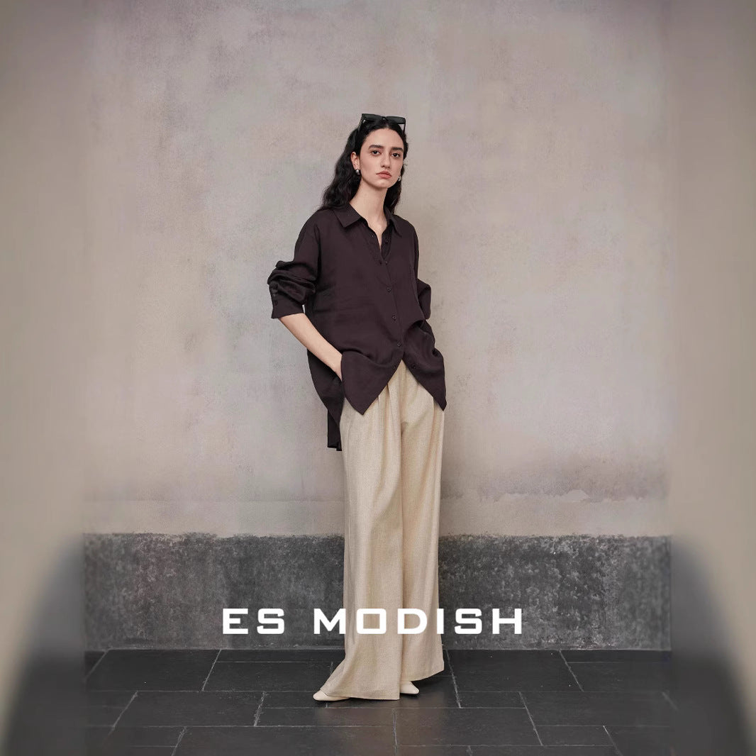2025 ES MODISH spring new product niche rear split design basic version casual versatile shirt ramie shirt
