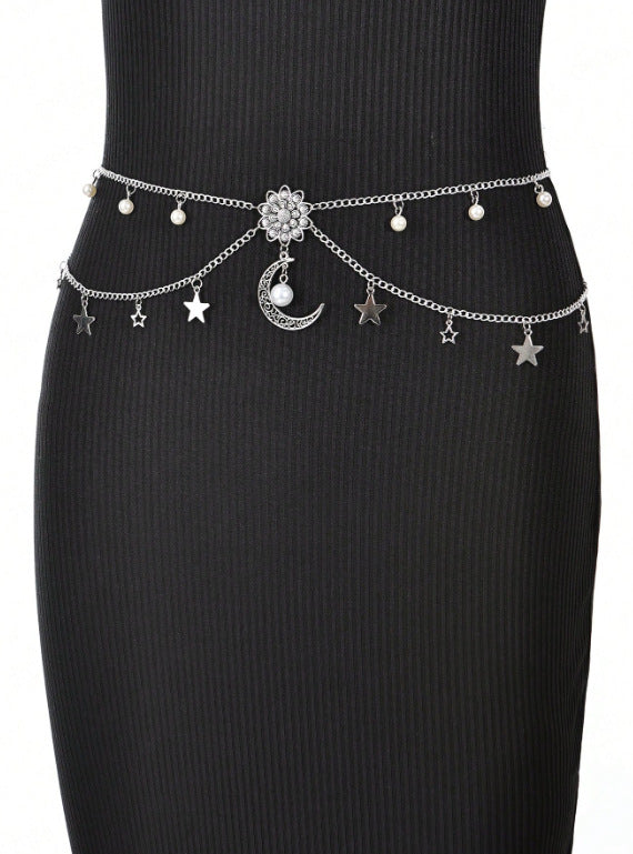 4074 New women's waist chain waist chain flower acrylic pendant waist chain body chain party wear
