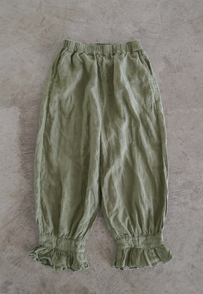 casual and literary leggings linen pants, washed and old versatile loose bud pants nine-point pants K22157