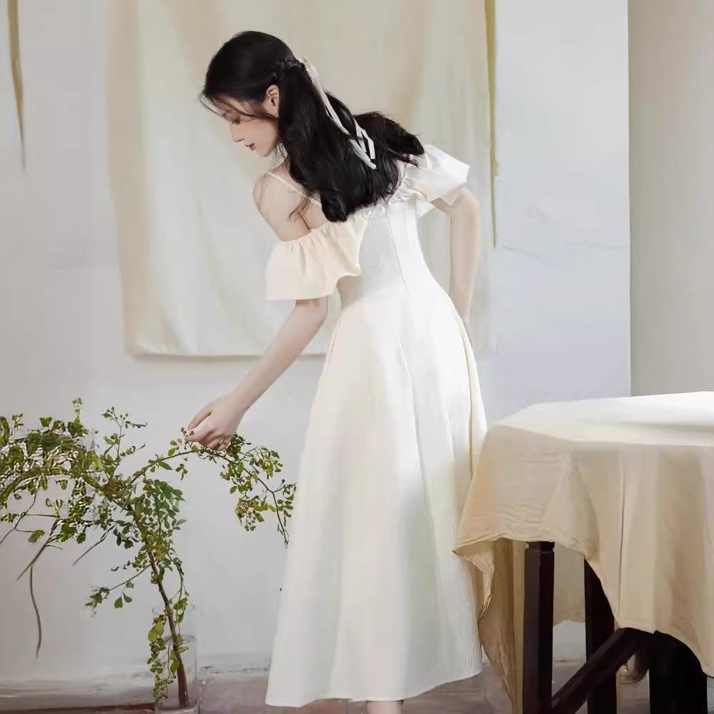 2025 license small white dress milk wear with spring skirt women's autumn white dress women's high-end temperament women's clothing