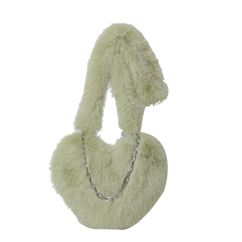 XAKXX 2025 new oblique span love bag imitation fox hair large capacity fashion personalized chain handbag shoulder bag
