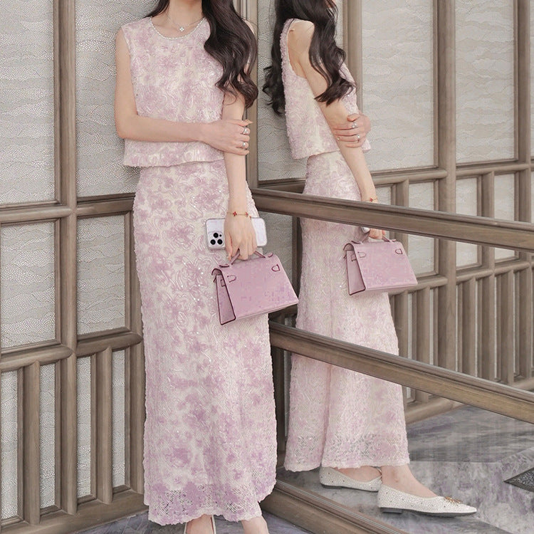 2025 Purple vest skirt two pieces fashion suit women's high-end temperament spring new models