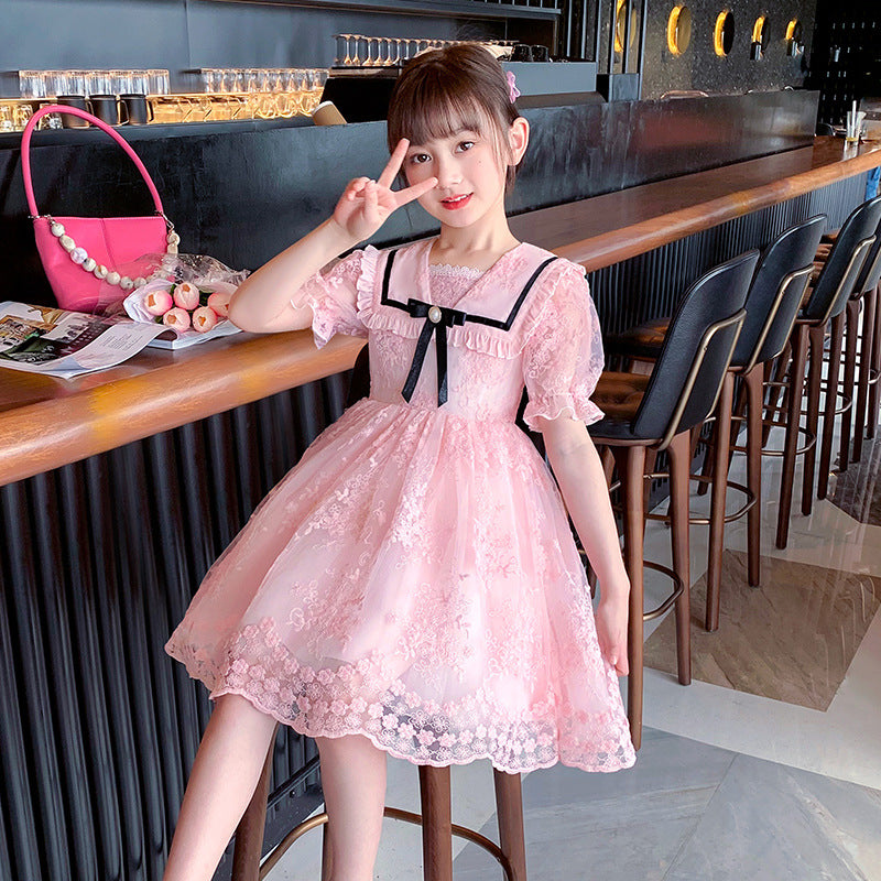 Children's Dress New Summer Lace Puff Princess Dress Children's Summer Clothing Girls Korean Style Sweet Skirt