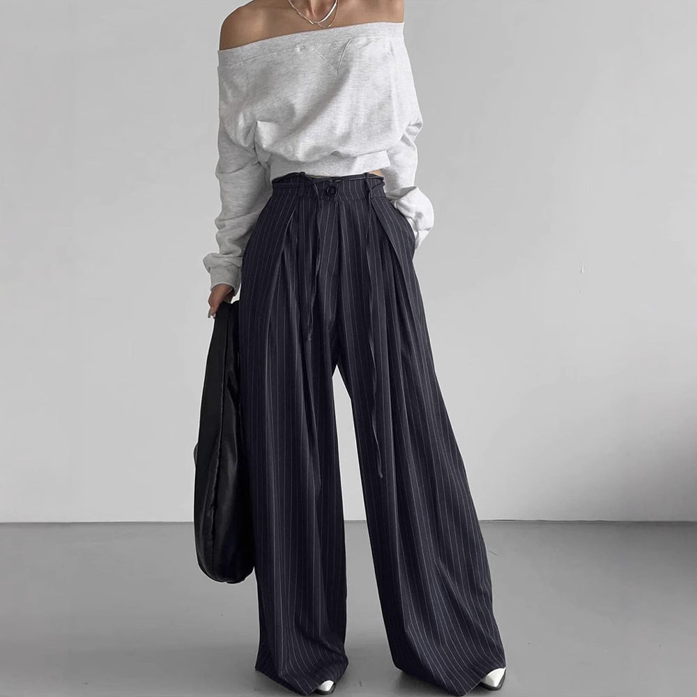 XAKXX 2025 high-waisted striped loose and drape casual suit pants New autumn and winter fashion new wholesale trousers women