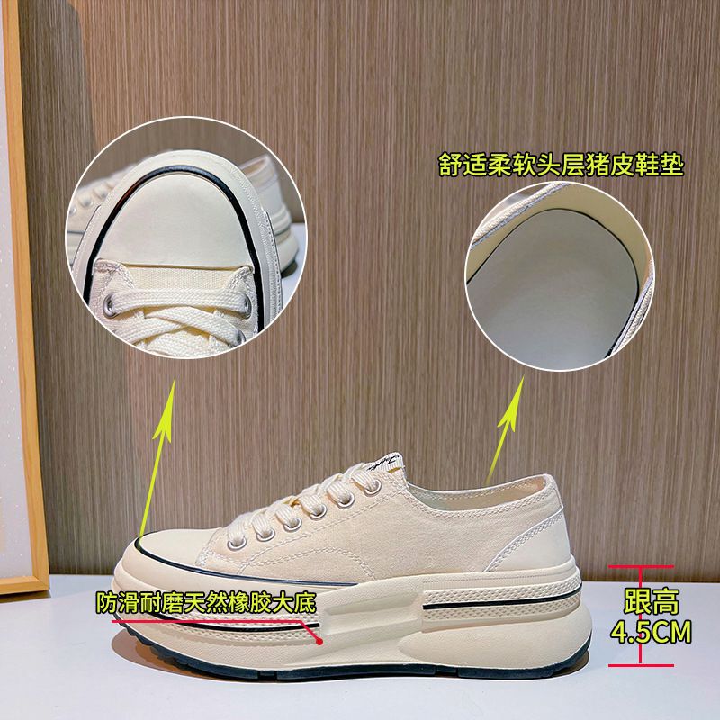 xakxx Inner Full-Grain Sheepskin Canvas Shoes Autumn New Women's Height Increasing Platform Shoes Women's All-Match Casual Shoes Women's