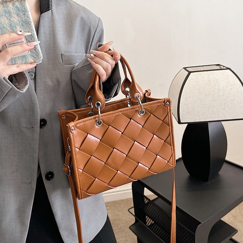 XAKXX 2025 popular spring new fashion small explosion texture woven portable tote bag commuter versatile shoulder messenger bag bag