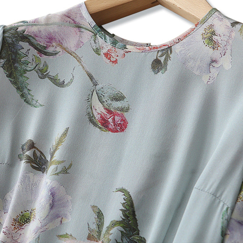 2025 Silk dress women's summer new casual versatile GAO end printed mulberry silk temperament women's mid-skirt