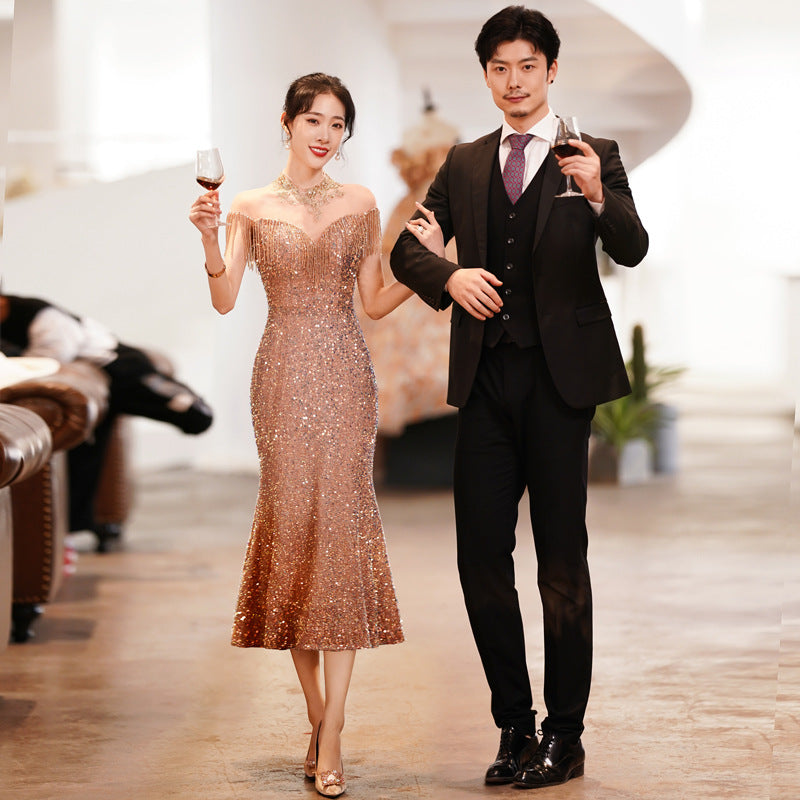 Evening dress women's 2025 new annual meeting fishtail banquet elegant temperament socialite host dignified atmospheric dress