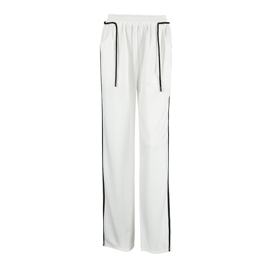 XAKXX 20252025 New drawstring contrasting casual trousers women's fashion versatile high-end sense 2025n striped contrasting sweatpants women's models