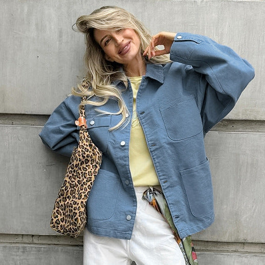 XAKXX 2025Casual loose cotton long-sleeved lapel shirt jacket popular 2025 autumn and winter fashion new New wholesale women's clothing