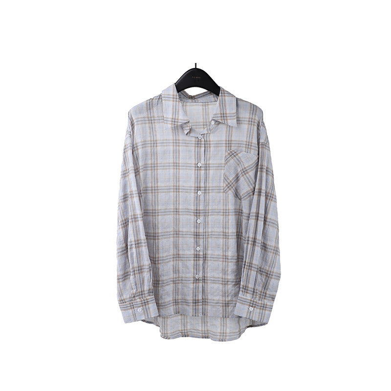 2025 plaid long-sleeved light and thin shirt 2025 thirteen lines summer new loose and versatile shirt T5023X