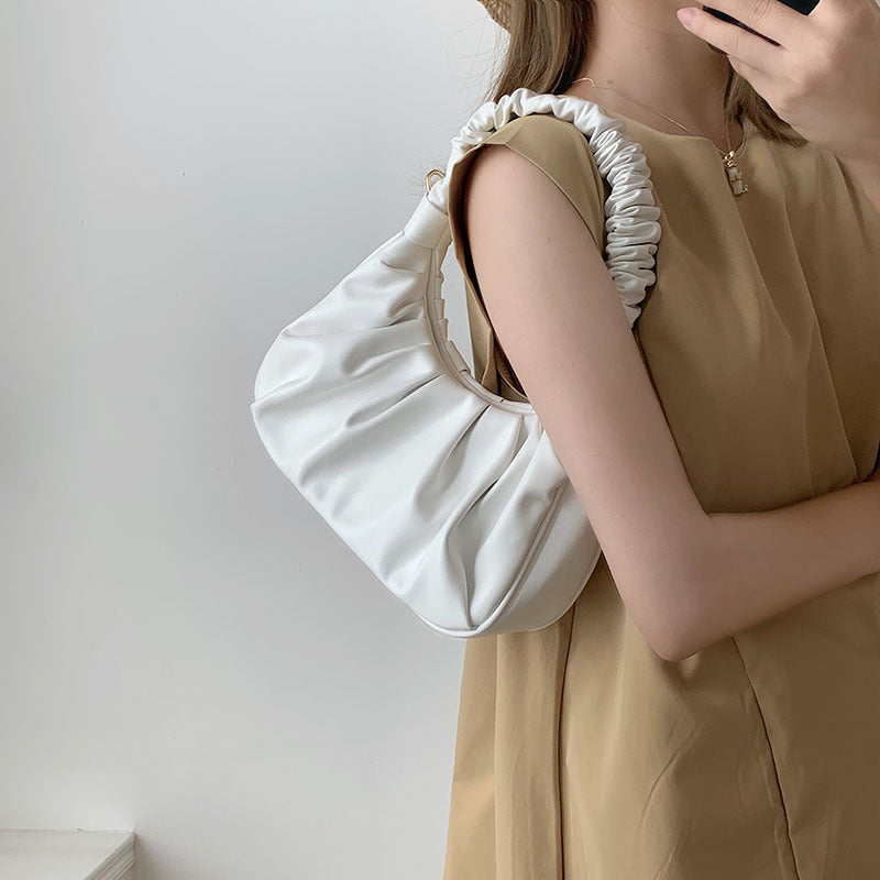 XAKXX 2025 Folded bag female popular this year solid color messenger cloud bag Internet celebrity fashion armpit bag portable baguette dumpling bag
