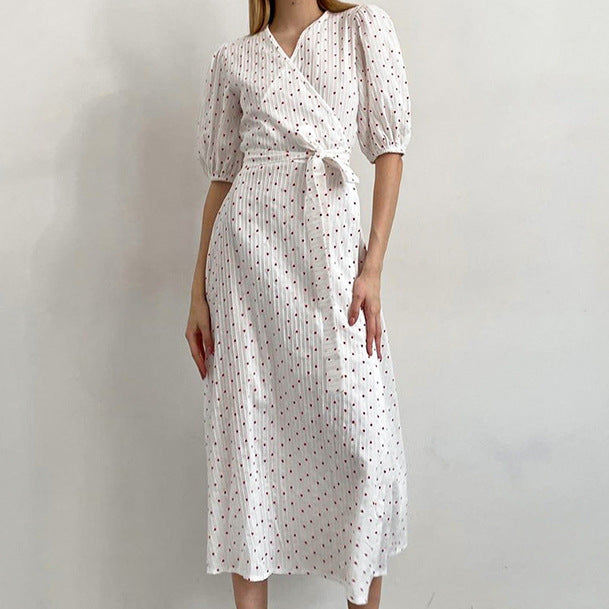 XAKXX 2025 early spring new love printing V-neck apron high waist dress 2025 fashion cross-border pure cotton long dress women