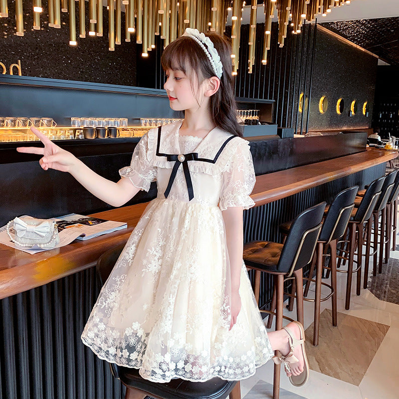 Children's Dress New Summer Lace Puff Princess Dress Children's Summer Clothing Girls Korean Style Sweet Skirt