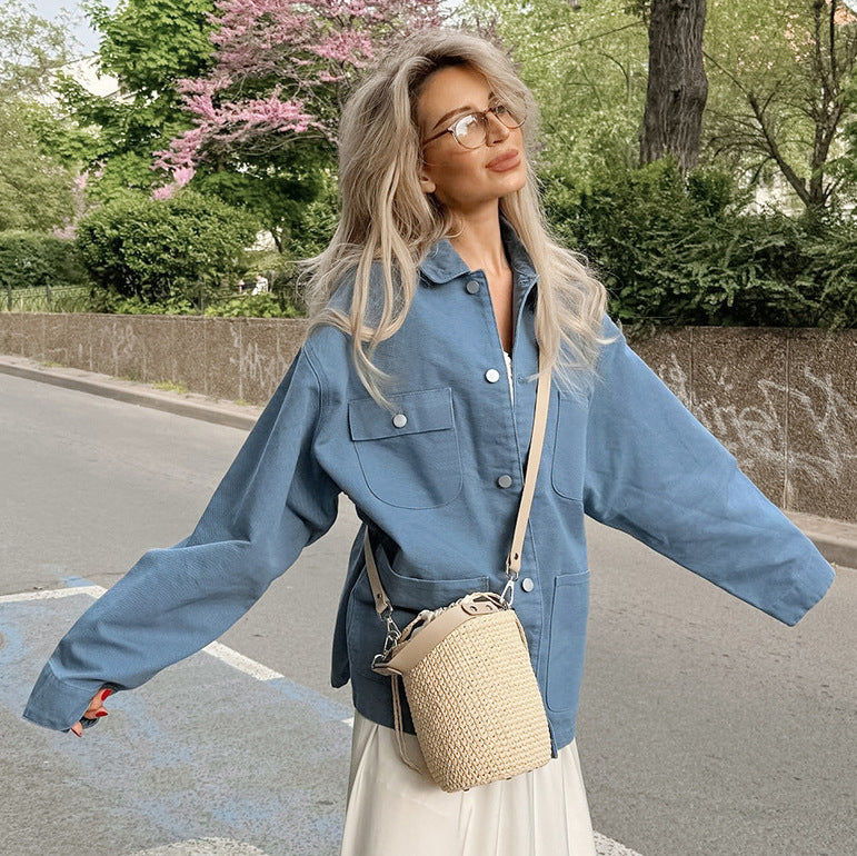 XAKXX 2025Casual loose cotton long-sleeved lapel shirt jacket popular 2025 autumn and winter fashion new New wholesale women's clothing