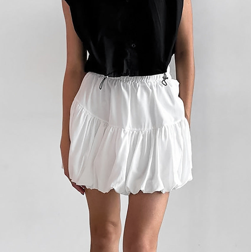 XAKXX Spring and summer simple white fashion chiffon balloon skirt 2025 niche girls style versatile high waist skirt women