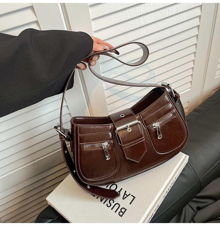 XAKXX 2025 Niche design saddle bag new simple retro underarm bag shoulder bag premium texture messenger bag women