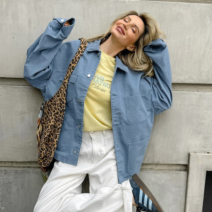XAKXX 2025Casual loose cotton long-sleeved lapel shirt jacket popular 2025 autumn and winter fashion new New wholesale women's clothing