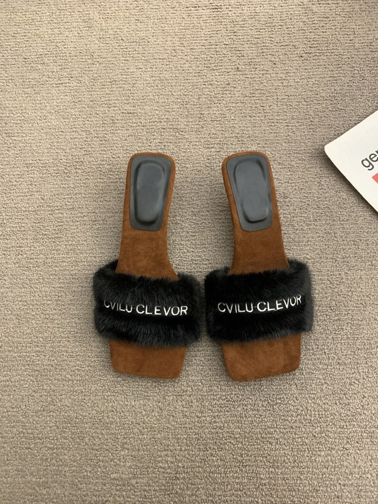 2025 Small height-increasing fairy wind fluffy slippers women wear popular new gentle wind warm velvet cotton slippers