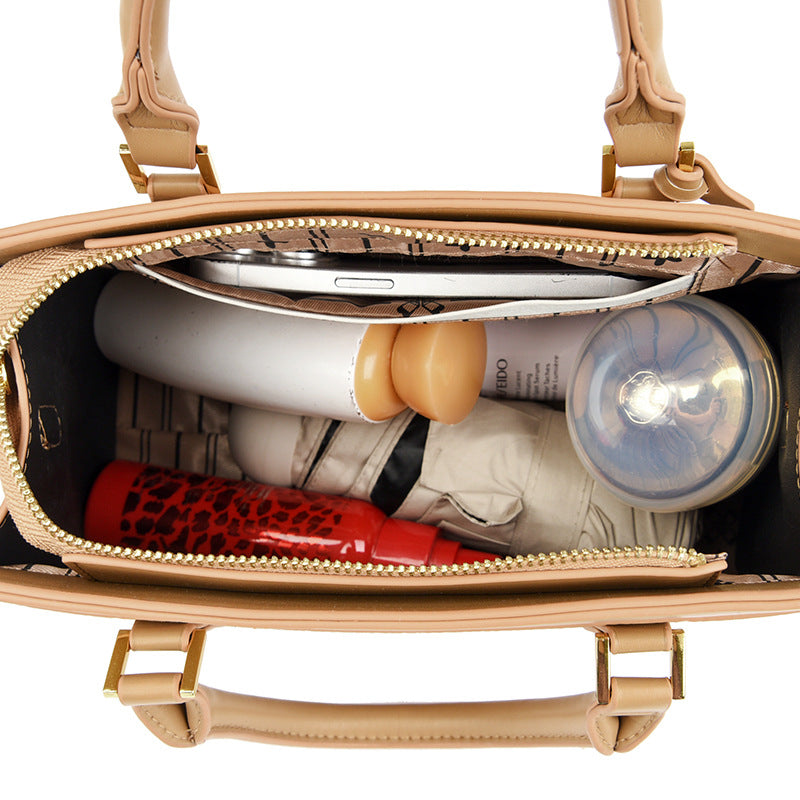 Handbag autumn new simple temperament women's bag lychee pattern splicing contrasting color shoulder bag commuter messenger bag