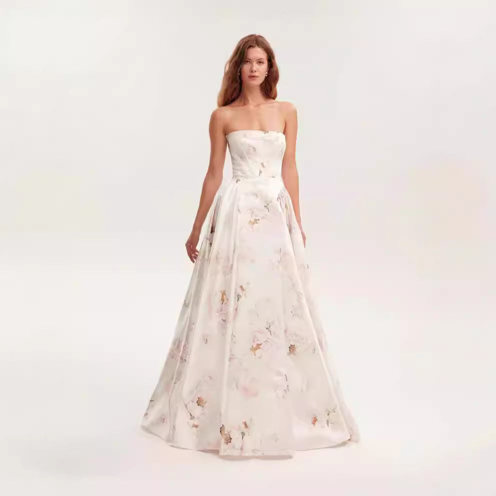 XAKXX 2025 popular new spring and summer off-the-shoulder women's clothing fashion organza fairy long temperament evening dress dress