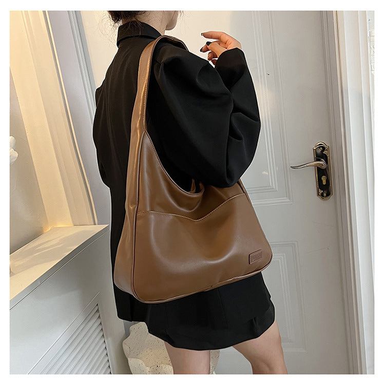 XAKXX 2025 Cross-border new products, lazy style soft leather tote bag, women's retro fashion Popular style shoulder bag, underarm bag for college students in class