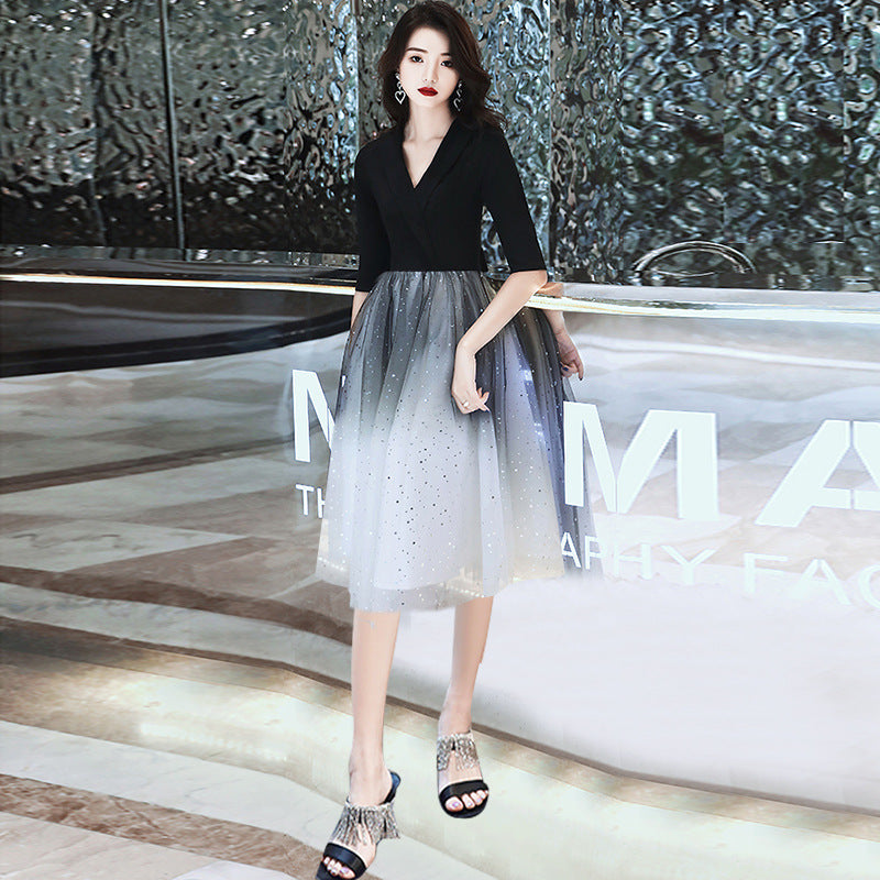 Black small evening dress women's 2025 new annual meeting art test banquet temperament host dress dress spring