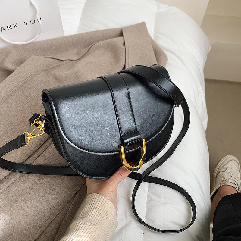 XAKXX 2025 This year's popular bag women's popular new trendy fashion texture shoulder messenger bag large capacity semi-round saddle bag