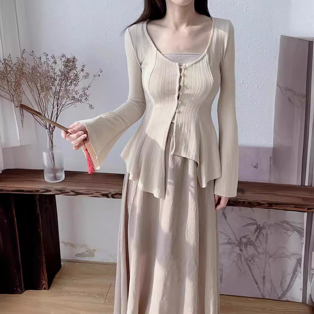 2025 New Chinese top women's design cool wind cardigan zen style suit skirt