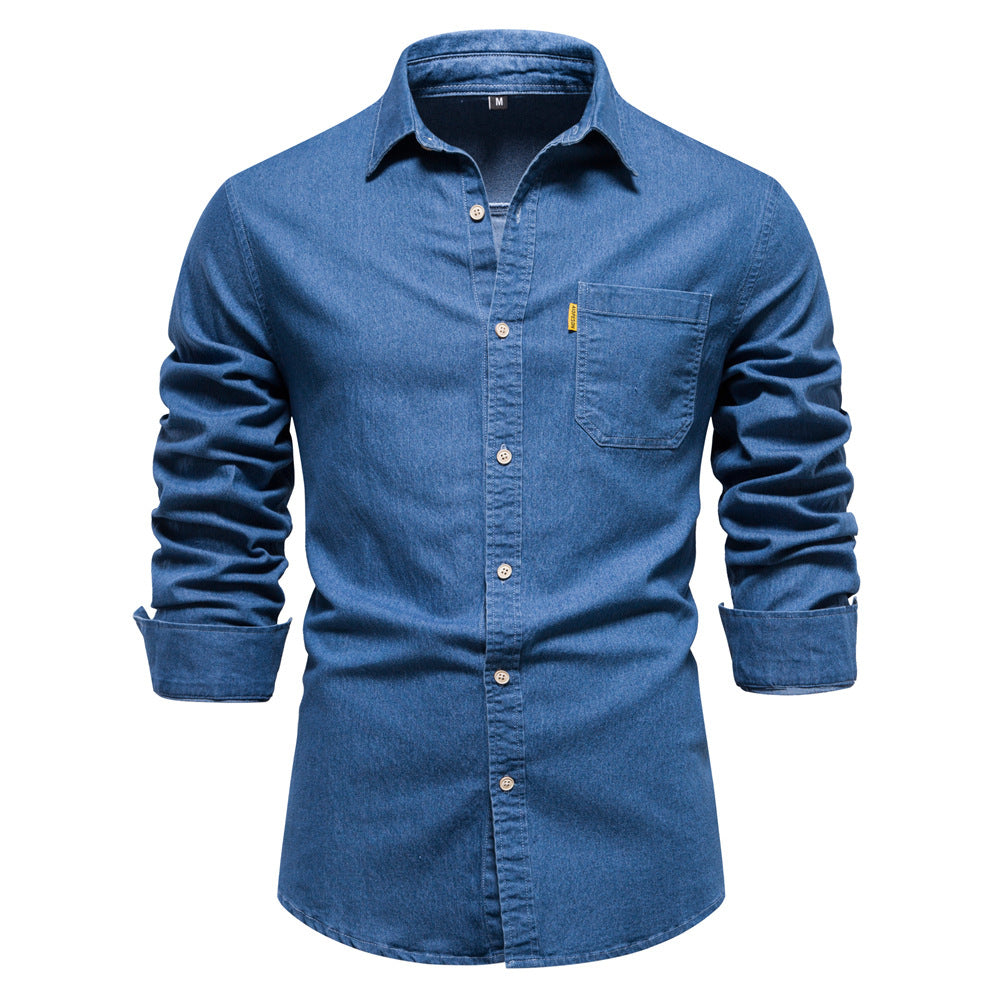 XAKXX 2025 popular Popular trade New explosion men's beautiful size denim shirt men's casual solid color men's denim long-sleeved shirt