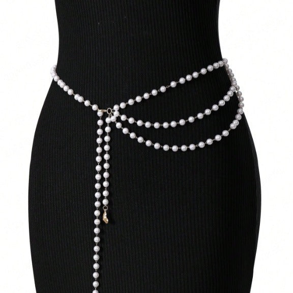 3313 women's 2025 waistchain alloy peach heart pendant pendulum chain pearl chain wavy fringed waist chain waist jewelry