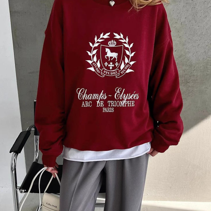 XAKXX 2025 spring new product Ankola red crew neck women's pullover printed sweater 2025 fashion new loose top