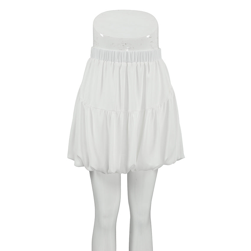 XAKXX Spring and summer simple white fashion chiffon balloon skirt 2025 niche girls style versatile high waist skirt women