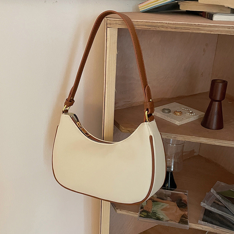 XAKXX 2025 new niche underarm bag women's fashion simple contrasting color crescent bag versatile single shoulder crescent bag women
