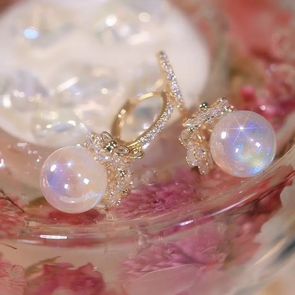 xakxx New Trend Simulation Pearl Long Earrings Women's Flower Rhinestone Wedding Pendant Earrings Fashion Korean Jewelry Earrings
