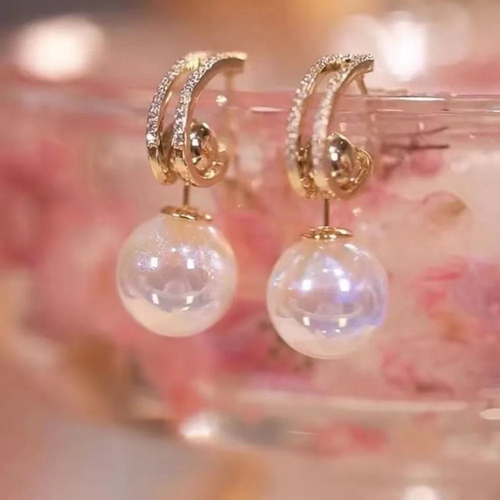 xakxx New Trend Simulation Pearl Long Earrings Women's Flower Rhinestone Wedding Pendant Earrings Fashion Korean Jewelry Earrings