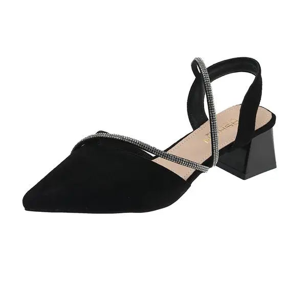 Beige Heeled Sandals Fashion Womens Shoes xakxx Med Shallow Mouth Black Pointed Luxury Block Closed Summer Medium Outside Comfort