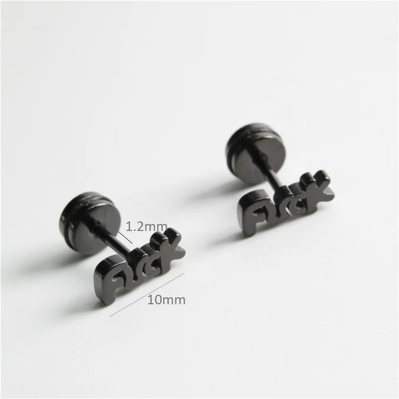 2PCS Unisex Fashion Stainless Steel Letter Ear Stud Earrings Women Men Accessories Piercing Jewelry Pendientes Brincos