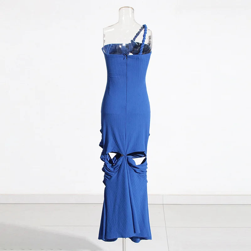 Bandage Women Long Maxi Dress Solid One Shoulder Hollow Out Evening Dress xakxx New Spring Sexy Club Party Twist Bodycon Vestidos