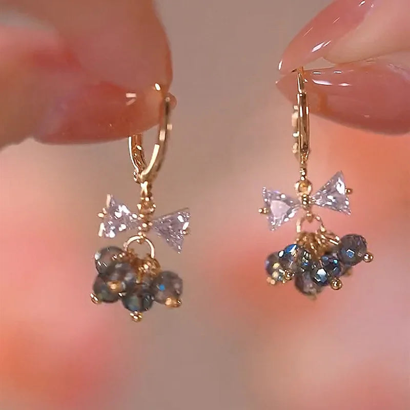 xakxx New Trend Simulation Pearl Long Earrings Women's Flower Rhinestone Wedding Pendant Earrings Fashion Korean Jewelry Earrings