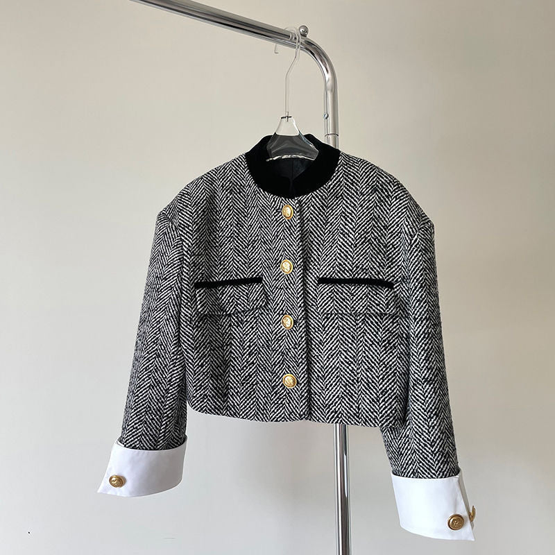 Purpdrank - Aesthetic Clothes Retro Fashion Jacket 2023 Spring Women's clothing design sense stand-up collar equestrian clothing French tweed short Coat Women