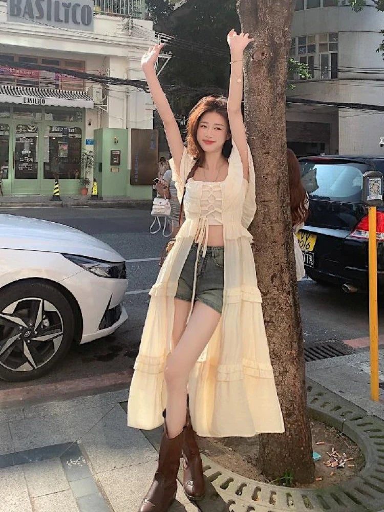 Beach Ruffles Holiday Vacation Midi Dress Women Sundress Summer xakxx Causal Off Shoulder Bandage Dresses Fashion Korean