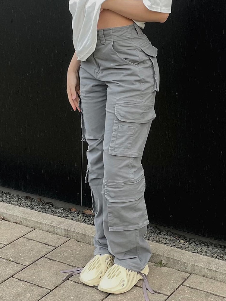 Purpdrank - 2023 New Vintage Cargo Pants Baggy Jeans Women Fashion 90s Streetwear Pockets Wide Leg High Waist Straight Y2k Denim Trousers Overalls