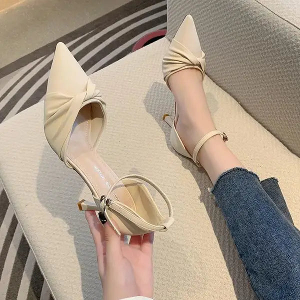 Beige Heeled Sandals Fashion Womens Shoes xakxx Med Shallow Mouth Black Pointed Luxury Block Closed Summer Medium Outside Comfort