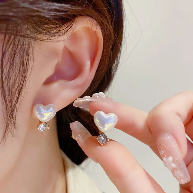 xakxx New Trend Simulation Pearl Long Earrings Women's Flower Rhinestone Wedding Pendant Earrings Fashion Korean Jewelry Earrings