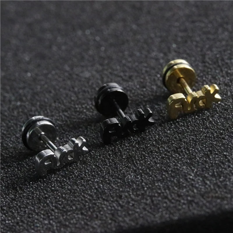 2PCS Unisex Fashion Stainless Steel Letter Ear Stud Earrings Women Men Accessories Piercing Jewelry Pendientes Brincos