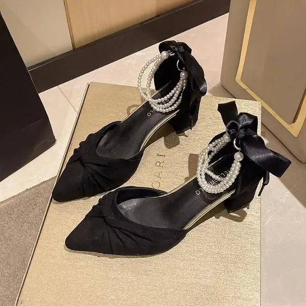 Beige Heeled Sandals Fashion Womens Shoes xakxx Med Shallow Mouth Black Pointed Luxury Block Closed Summer Medium Outside Comfort