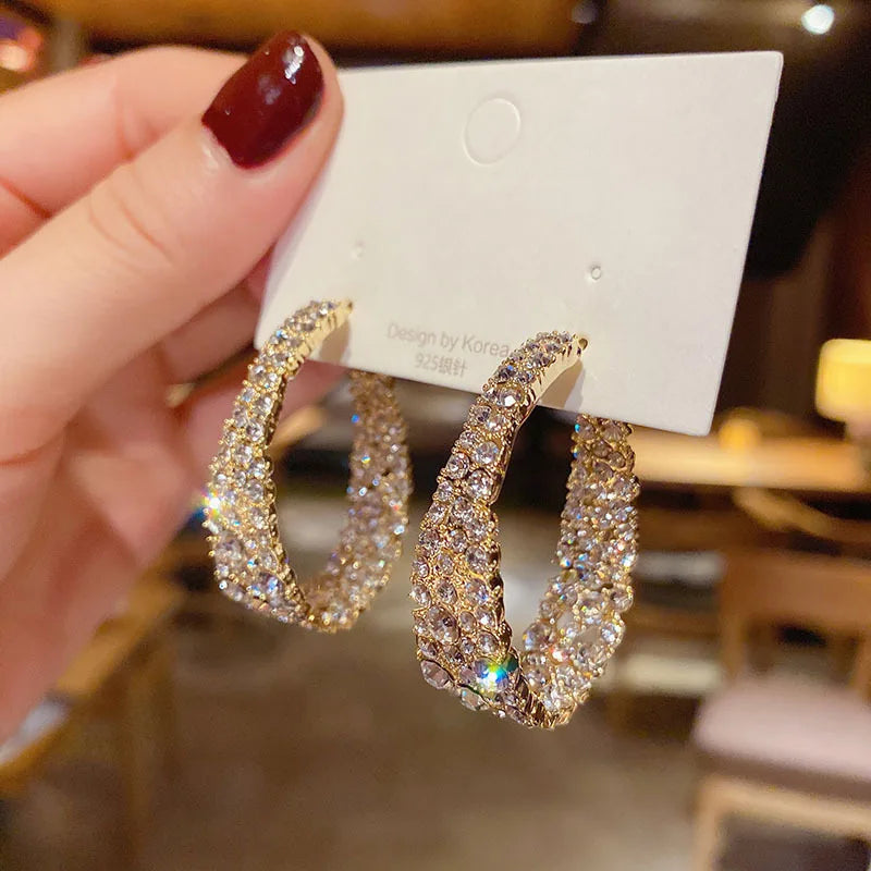xakxx New Trend Simulation Pearl Long Earrings Women's Flower Rhinestone Wedding Pendant Earrings Fashion Korean Jewelry Earrings