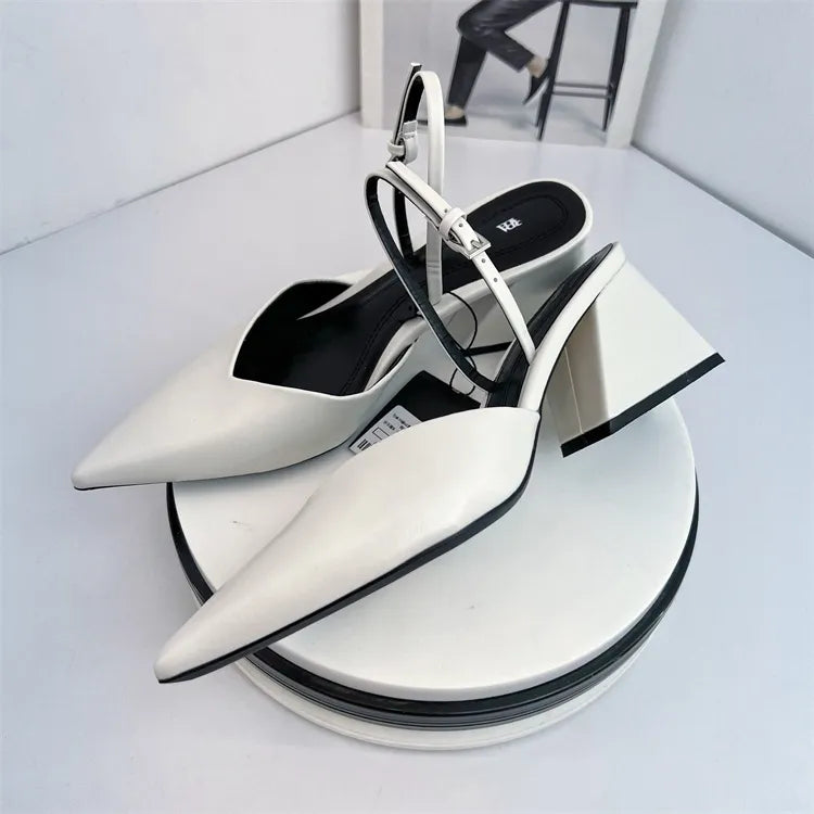 Beige Heeled Sandals Fashion Womens Shoes xakxx Med Shallow Mouth Black Pointed Luxury Block Closed Summer Medium Outside Comfort
